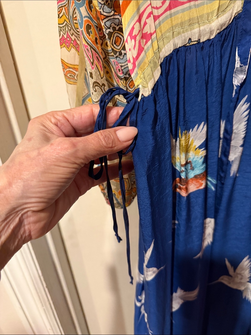 Johnny Was Cupra Rayon -Print Maxi Dress in Navy and Yellow. Small - Picture 3 of 7